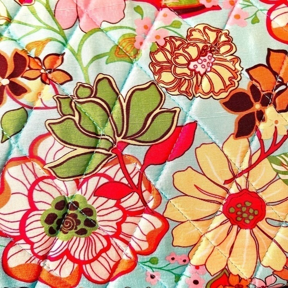 Vera Bradley 100% Silk Collection Tropical Floral Shoulder Bag Purse Aqua Coral - Picture 10 of 16